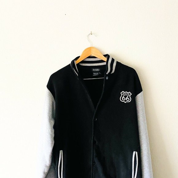 Route 66 90s Black Gray Letterman Sweater Jacket - Picture 2 of 6